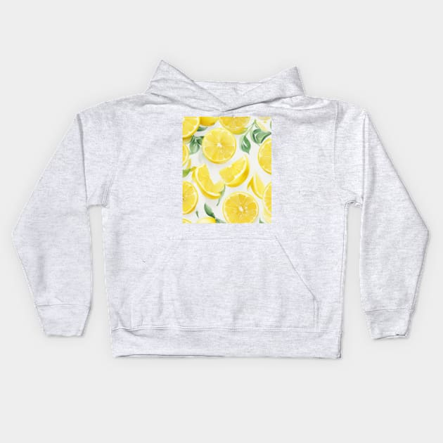 Yellow Watercolor Lemon Slices Kids Hoodie by hippohost